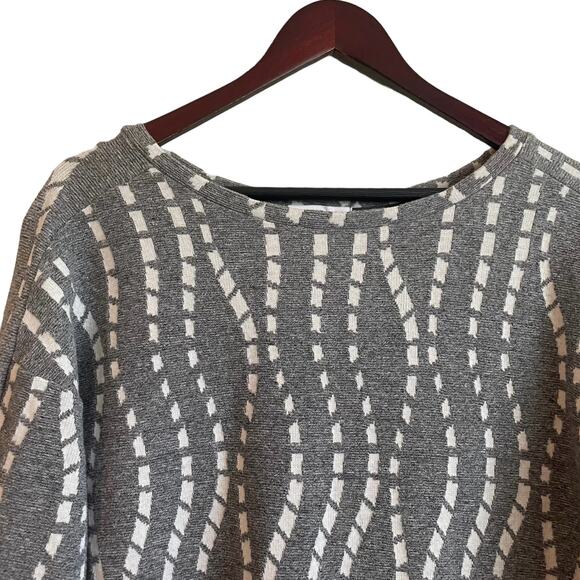 Zara Women Sweater M Gray White Abstract‎ Stripe Tunic 3/4 Sleeve Stretch Cozy - Picture 7 of 7